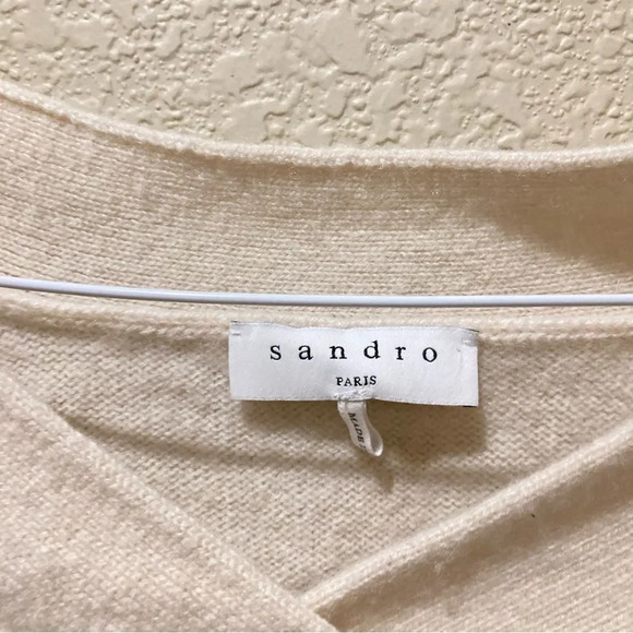 SANDRO PARIS Varsity Sweater Cream Red Stripe V Neck Size Small - Picture 4 of 8